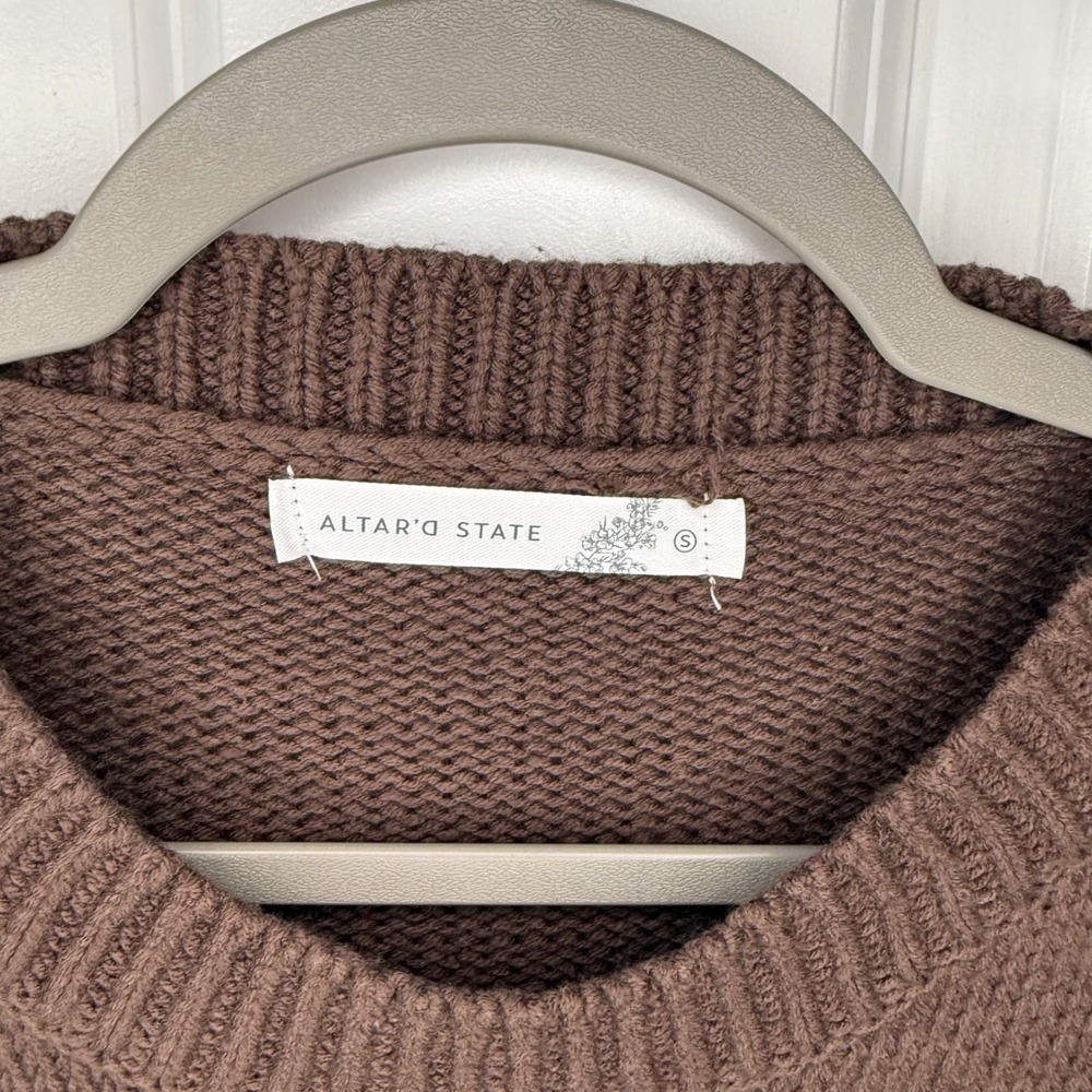 Altar'd State‎ Brown Horse Knit Crewneck Oversized Pullover Sweater Size Small - Picture 6 of 8